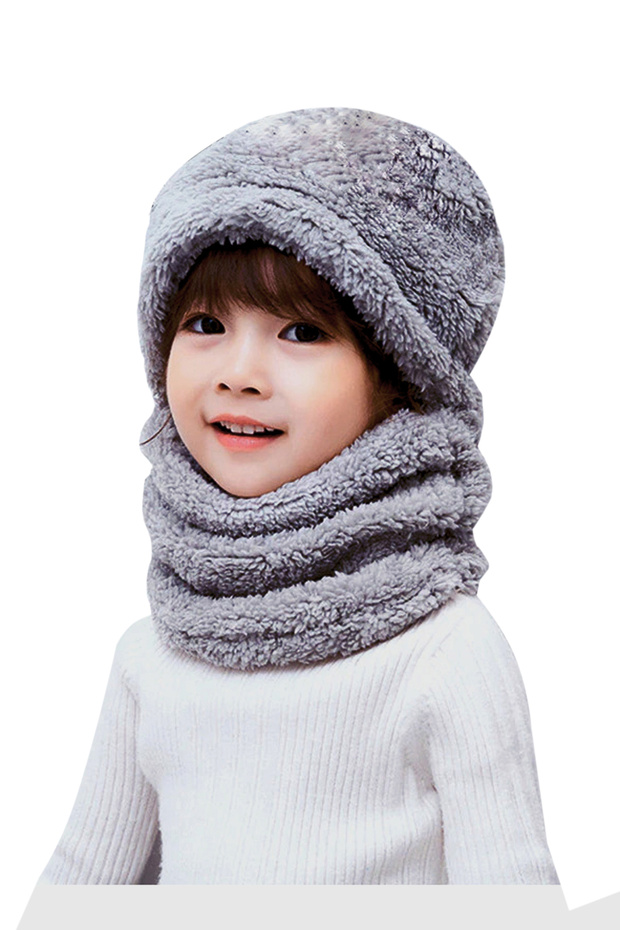Kids Kid Had Hooded Plush Beanie Scarf Thermal Welsoft Neck Collar Windproof Eared Teddy Bear Hat