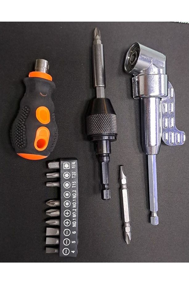 Çantalı Kör Nokta Köşe Vidalama Mandrenli Tornavida Yıldız Düz Bits Uç Seti Altıgen 16 Lı Matkap Set - 4