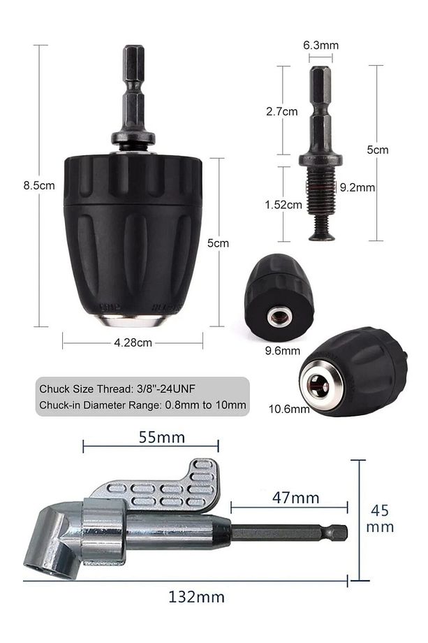 Mandrenli Köşe Vidalama Delme Kör Nokta Aparatı 1/4 Hex Matkap Vidalama Adaptörü Altıgen Saplı 3lü - 4
