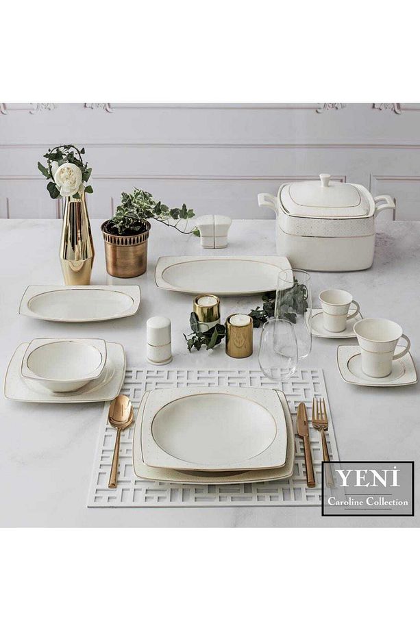Carolıne 85 Parça Kare Bone Yemek Takımı - 5113 - 1