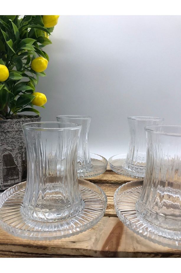 Linea Model Çay Takımı 12 Parça-6 Adet Linea Model Çay Tabağı 6 Adet Paşabahçe Elsyia Çay Bardağı - 6