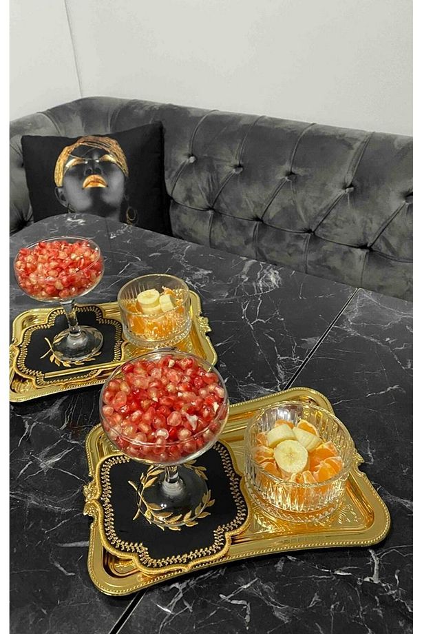 2 Adet Kahve Sunumluk Tepsi ( Metal 2 Adet Gold ) - 7