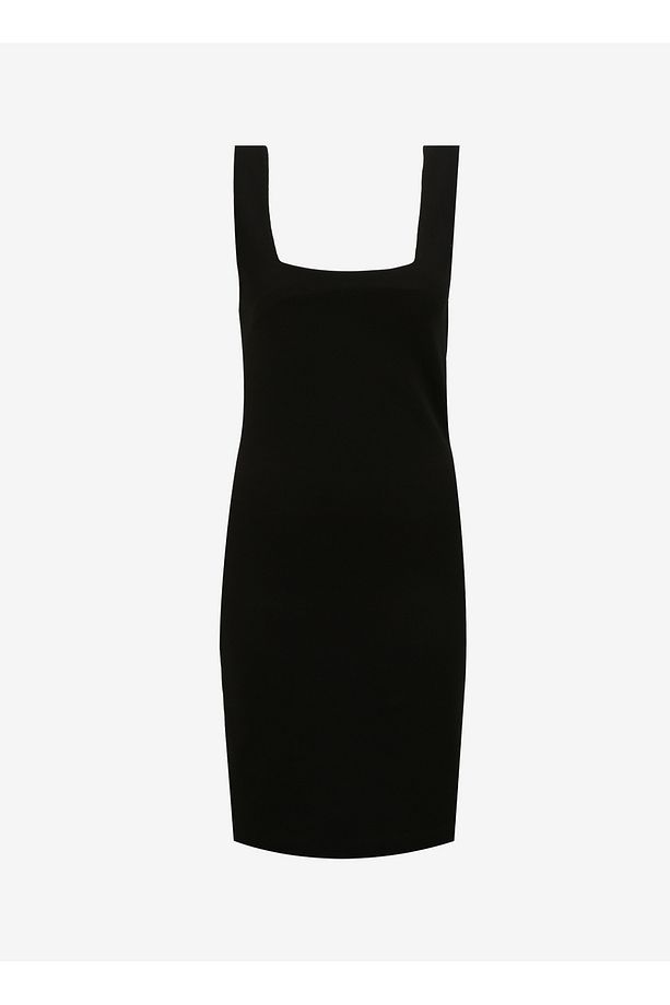 Kare Yaka Düz Siyah Mini Kadın Elbise F4SL-ELB0649 - 1