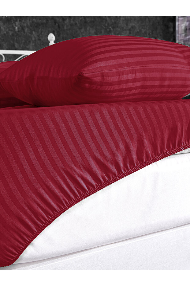 Cotton Satin 180x200 Double Striped Elastic Sheet Set