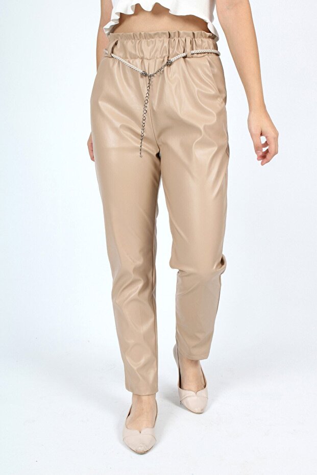 Girl's Elastic Waist Leather Trousers