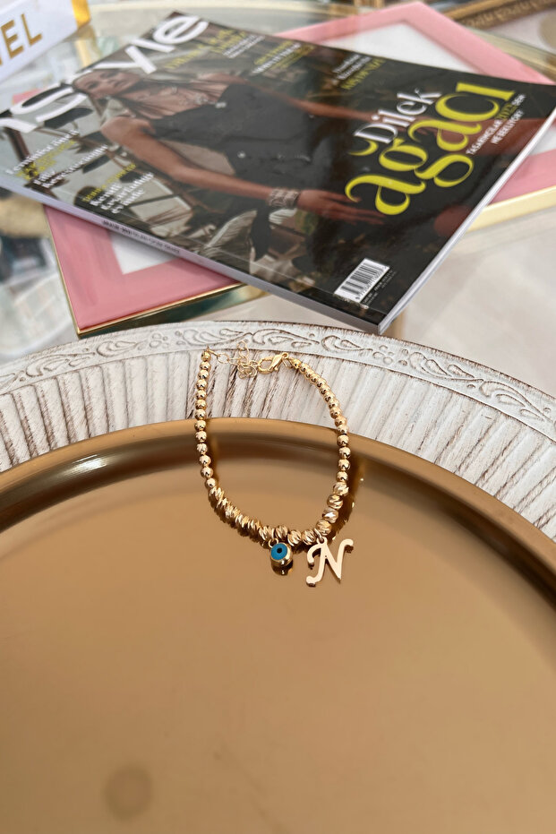 Dorica Bracelet with Letter N and Evil Eye Hanging