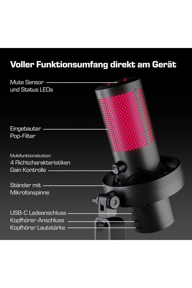 MP3000 Mikrofon, Oyun Podcast ve Yayın İçin Kondansatörlü Mikrofon, Ayaklı ve Donanımlı Ses Kalitesi - 3