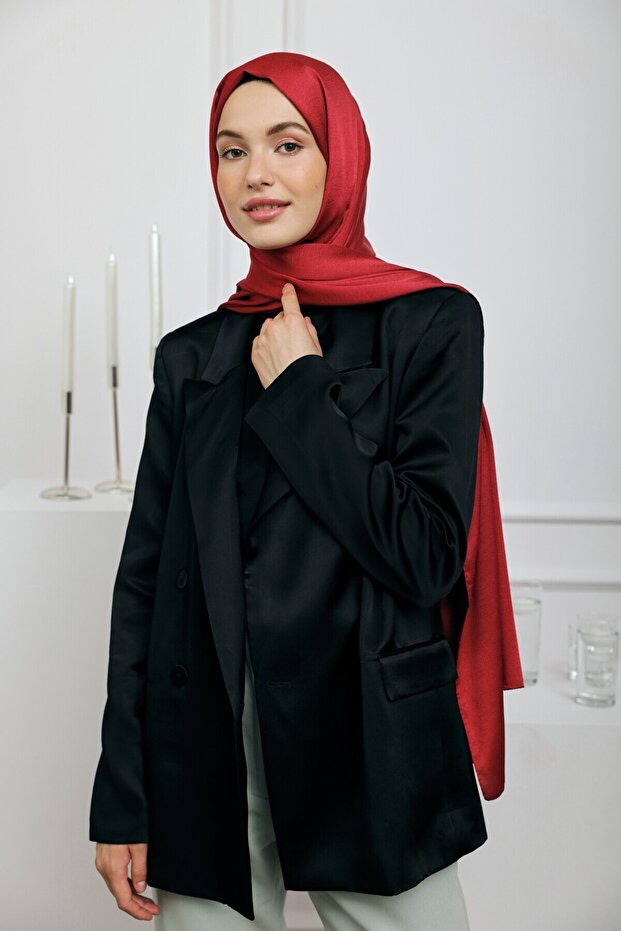 Devore Saten Serisi Şal Bordo - 2