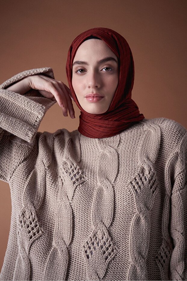 شال سلسلة القطن ميستو باللون العنابي