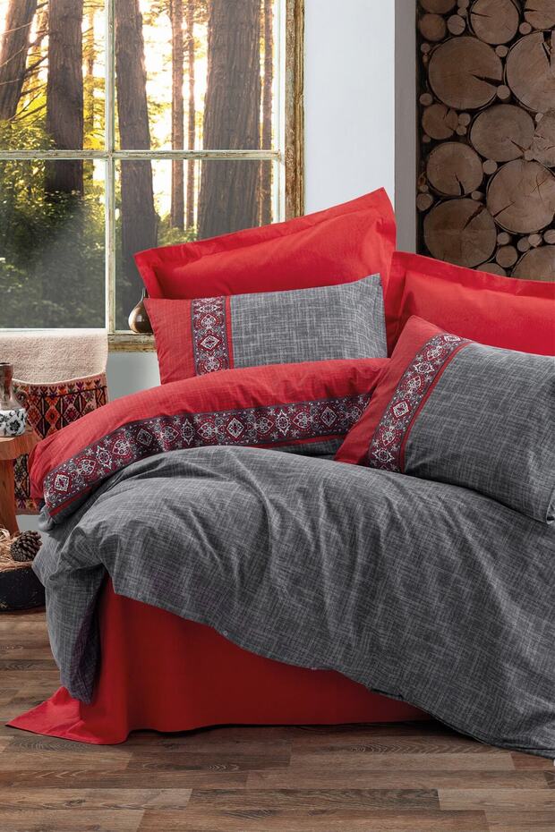Folk Art Double Duvet Cover Set Ardil Red