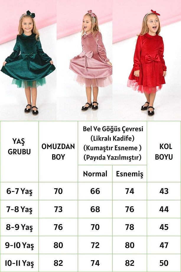 Kadife Elbise - 7 Yaş - 8 Yaş - 9 Yaş - 10 Yaş - 11 Yaş - 5