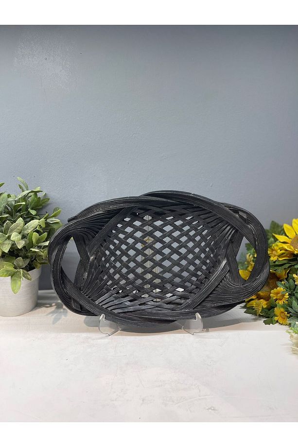 Dekoratif Polyester Tekli Hasır Sunumluk Tepsi Siyah - 4