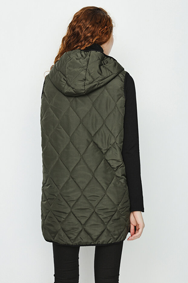 Kadın Fermuarlu Uzun Şişme Yelek - 5