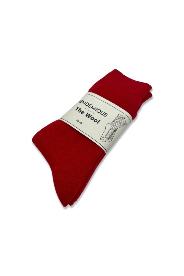 Endémique Studio The Wool Plain Red-Kadın Çorap - 1