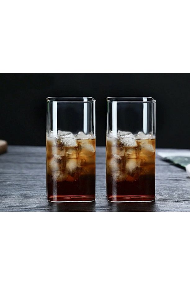 2 Adet Dikdörtgen Isıya Dayanıklı Borosilikat Trend Meşrubat Bardağı 370 ml Kare Bardak - 1