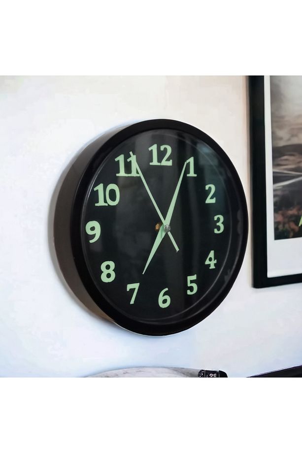 Fosforlu Gece Parlayan Siyah Salon Mutfak Ofis Duvar Saati 22 cm Plastik B2 - 6