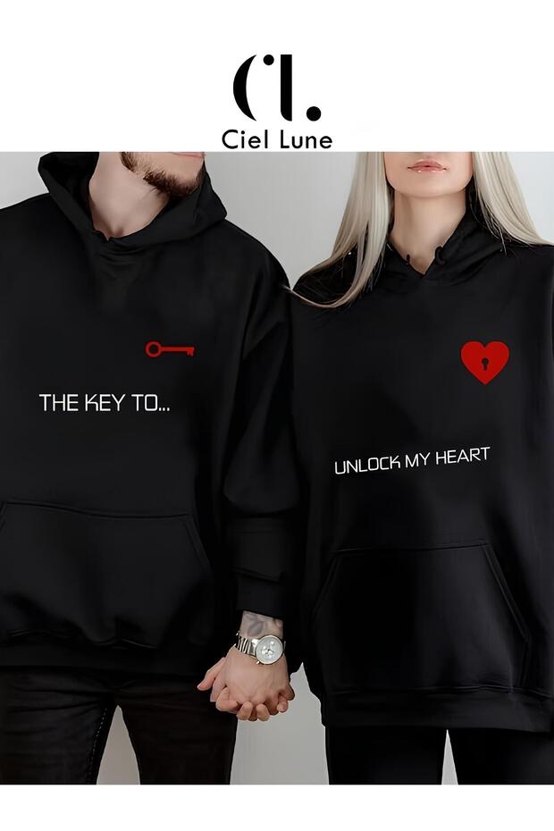 Unisex Women's and Men's the Key to Couple Lover Sweatshirt Set of 2 Black