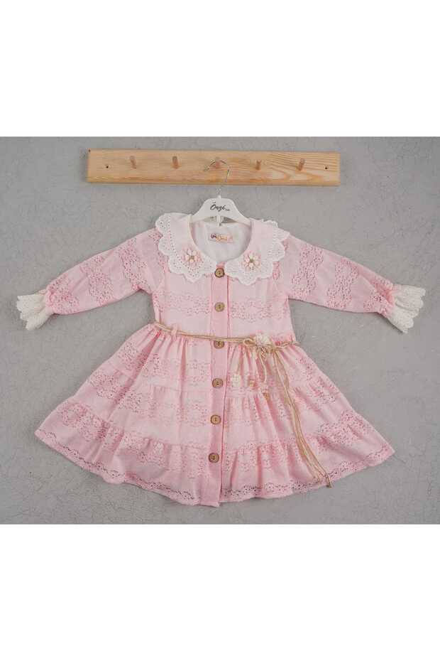 Rochie din dantelă brodata cu curea lungă - 1