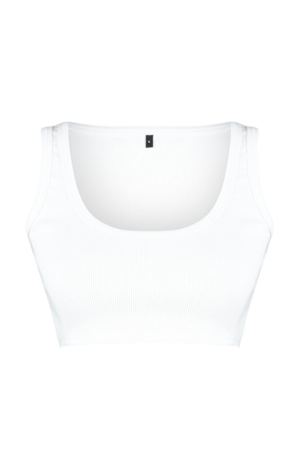 Beyaz Askılı Crop Fitilli Esnek Örme Atlet TWOSS24AL00023 - 7