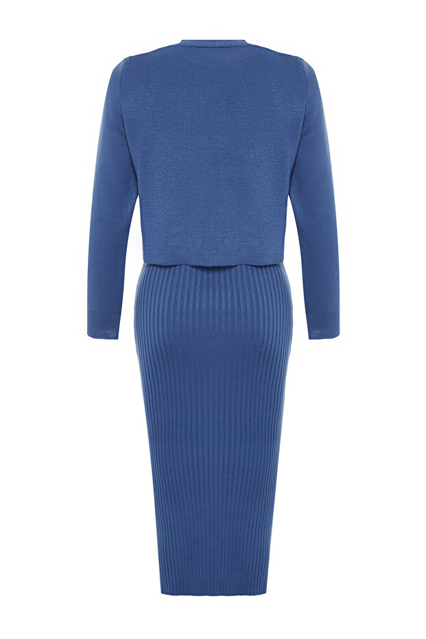 Indigo Düz Midi Triko Elbise TWOSS23EL00738 - 9