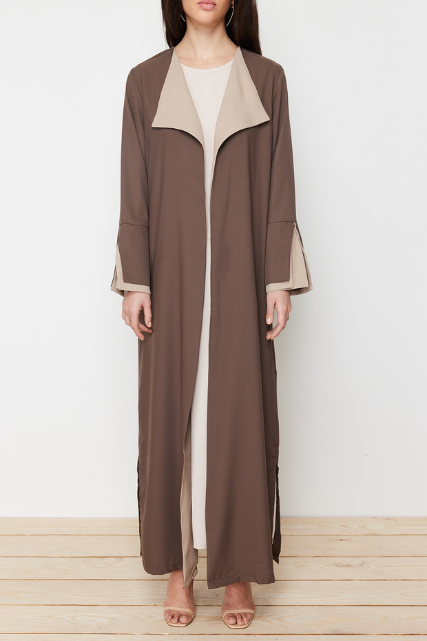 Kahverengi Taş Renk Bloklu Uzun Aerobin Dokuma Kap & Ferace & Abaya TCTSS24KF00011 - 4