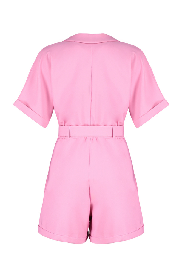 Pembe Kemerli Kurvaze Yaka Mini Dokuma Tulum TWOSS19WX0112 - 9