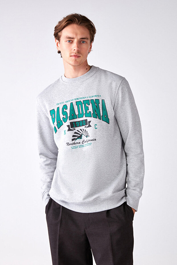 Waylen Men's Regular Fit College Printed Grimelange Sweatshirt with Fleece Inside