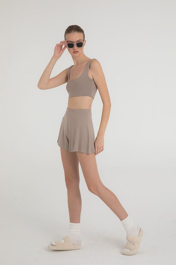 Ultra Soft Lastikli Şort Vizon - 1