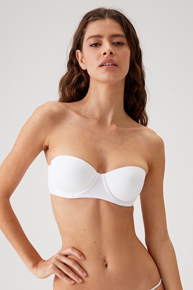 حمالة صدر نسائية بيضاء 6026 Underwire بدون حمالات وحزام شفاف مدعوم بحمالة صدر صغيرة