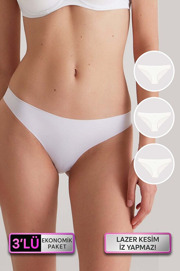 Women's Economic Pack of 3 Ecru 2835 Non-Marked Panties (NETWORK COTTON)