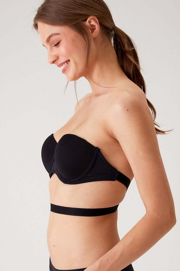 Kadın 6027 Pisa Destekli Push-up Straplez Multi Function Sütyen Siyah - 7