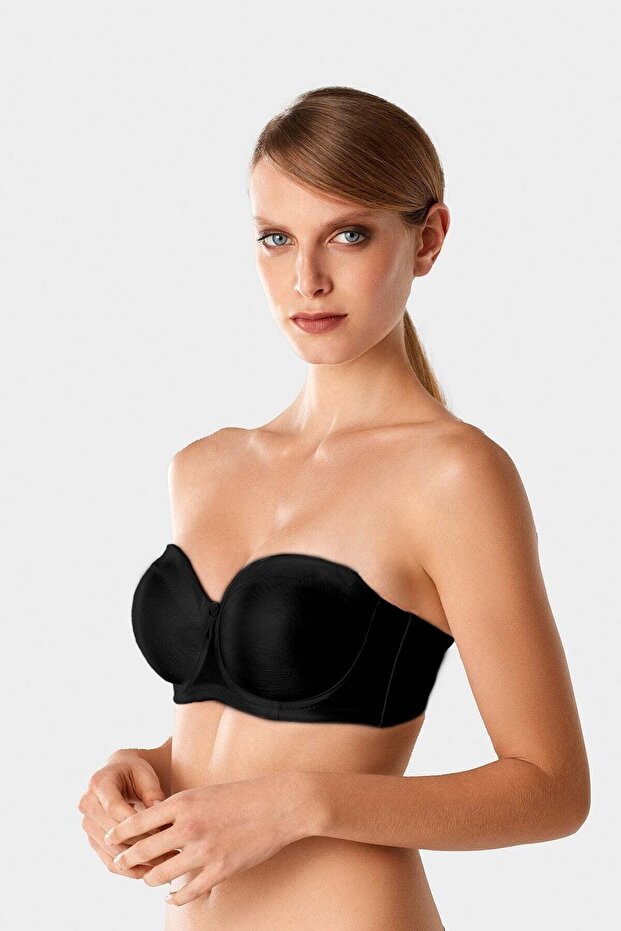Women's Black 7031 Underwire Strapless Compressor Minimizer Bra