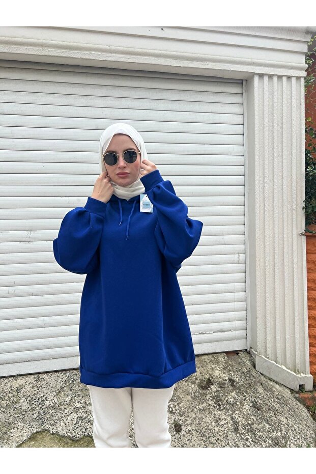 Extra Oversize Saks Basic 3 Iplik Pamuklu Şardonlu Kadın Sweatshirt 1003 - 5