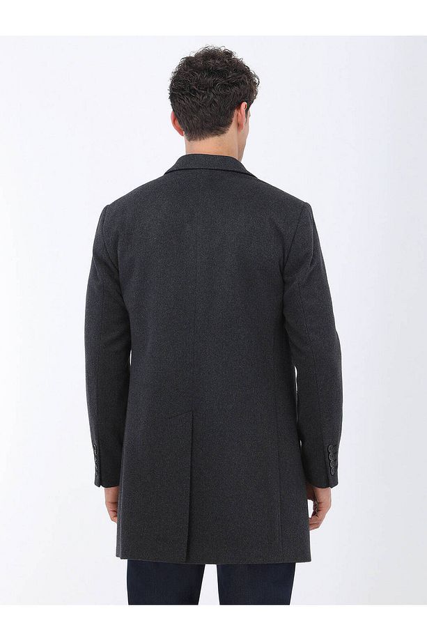 Kelebek Yaka Tek Yırtmaçlı Regular Fit Yün Karışımlı Erkek Palto - 4