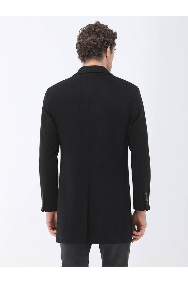 Kelebek Yaka Tek Yırtmaçlı Regular Fit Yün Karışımlı Erkek Palto - 4
