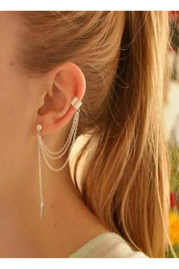 Zincir Sallantılı Yaprak Tek Küpe - 2
