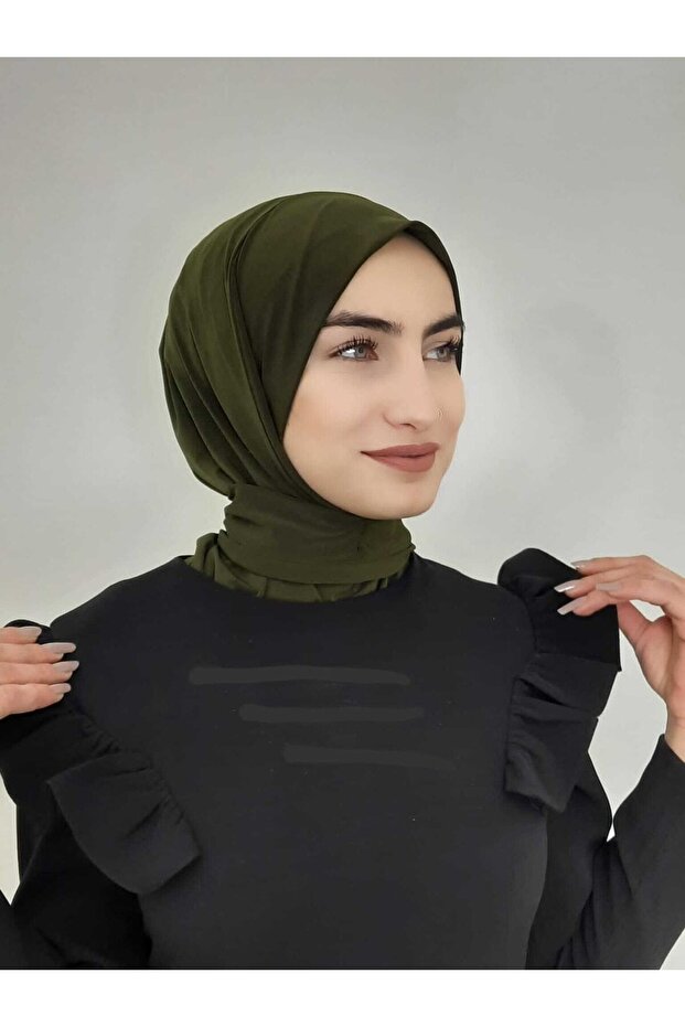 Women's Khaki Snap Bonnet Hijab Scarf