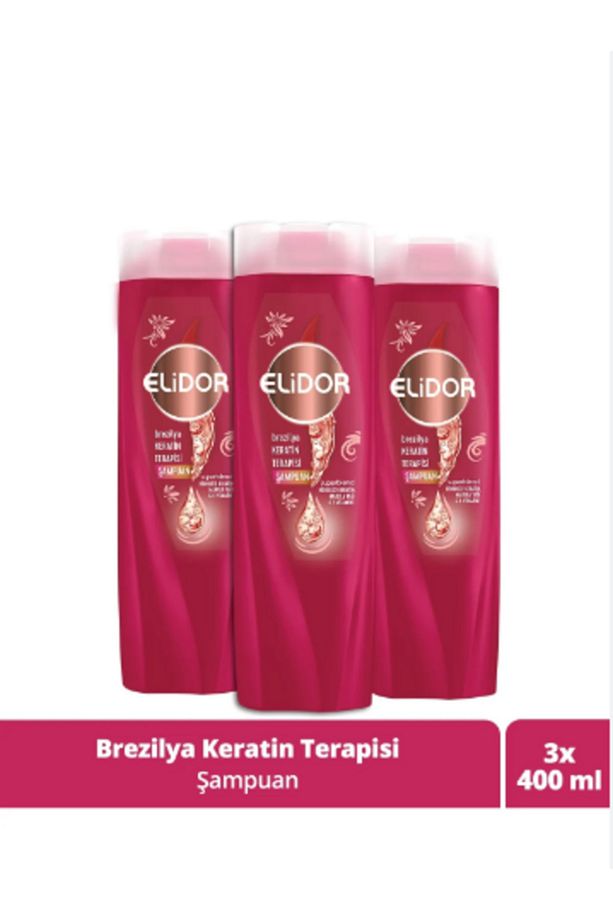ELİDOR BREZİLYA KERATİN TERAPİ ŞAMPUAN HİDROLİZE KERATİN,MARULA YAĞI VE E VİT 400 ML 3 ADET - 1