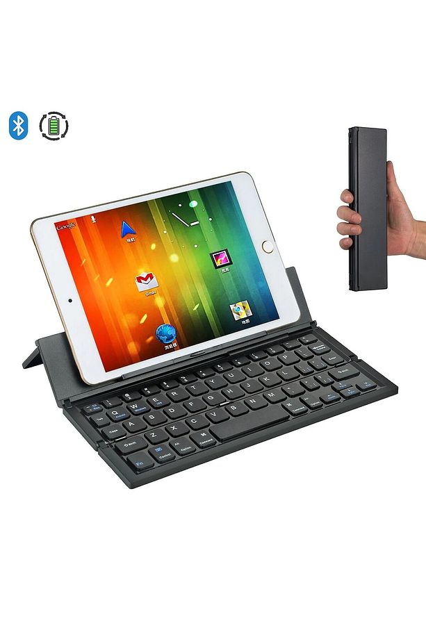 Kablosuz Mini Klavye, Standlı Katlanabilir Şarj Edilebilir Bluetooth Klavye Tablet / Telefon Uyumlu - 1