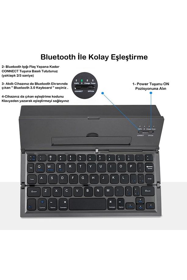 Kablosuz Mini Klavye, Standlı Katlanabilir Şarj Edilebilir Bluetooth Klavye Tablet / Telefon Uyumlu - 6