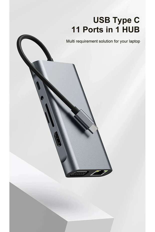 Macbook Uyumlu 11-in-1 tip-c USB 3.0 Hub 4K HDMI VGA PD RJ45 Adaptörü Çoklayıcı Çoğaltıcı - 7