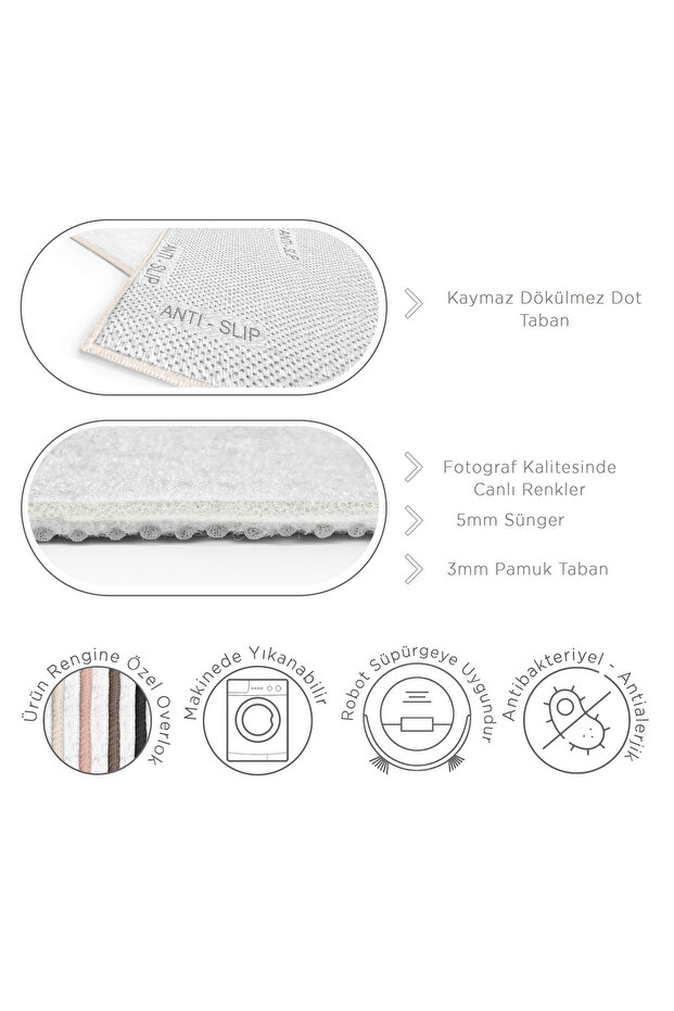 Turquoise Living Room Non-Slip Based Round Carpet with Onedraw Drawing Leaf Motif on White Floor - 6