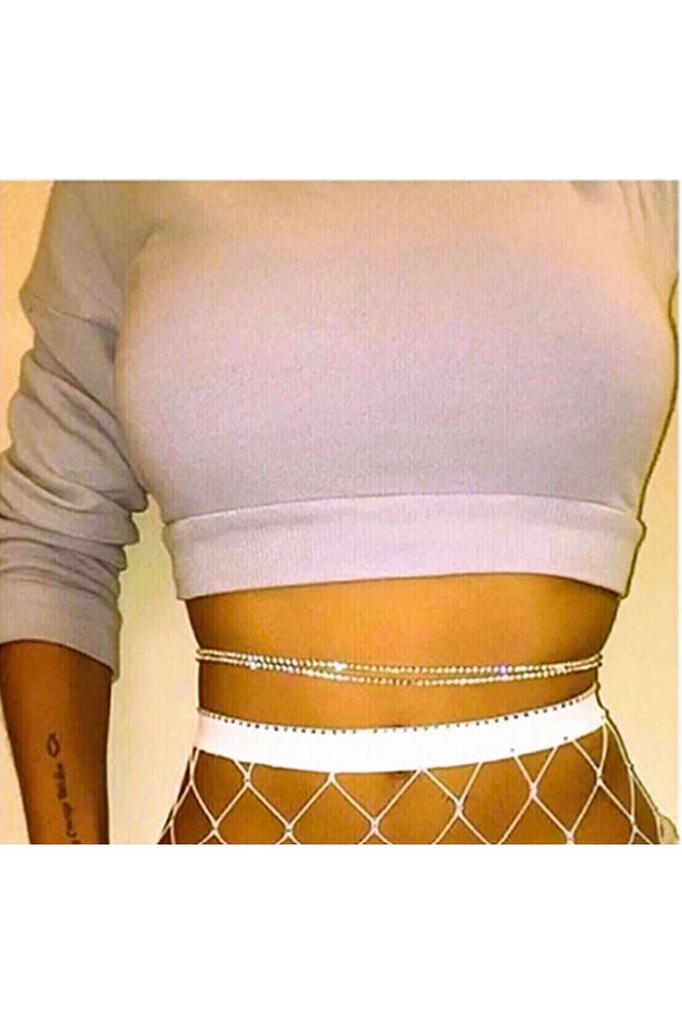 Kristal Taşlı Su Yolu Takı Seti-1Choker Kolye,2Bacak Aksesuarı, 2li-Bel Takısı ve 2-Halhal Xs--Xl - 4