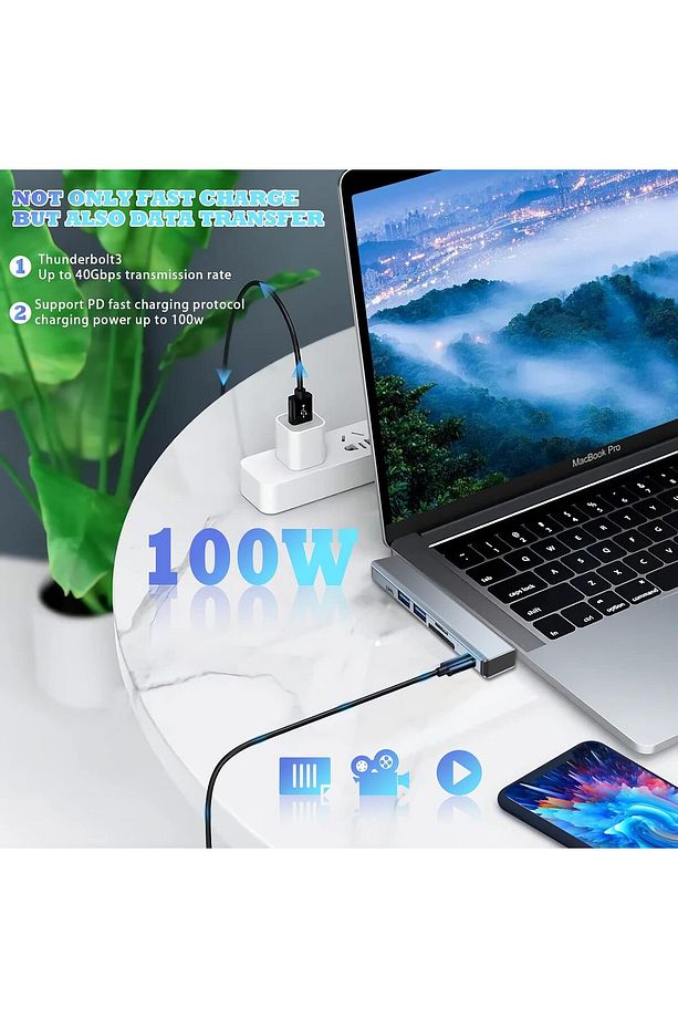 Macbook Pro MacBook Air Uyumlu 7in2 USB C Adapter with 4K HDMI,USB 3.0,SD/TF Card Reader,USB C port - 6