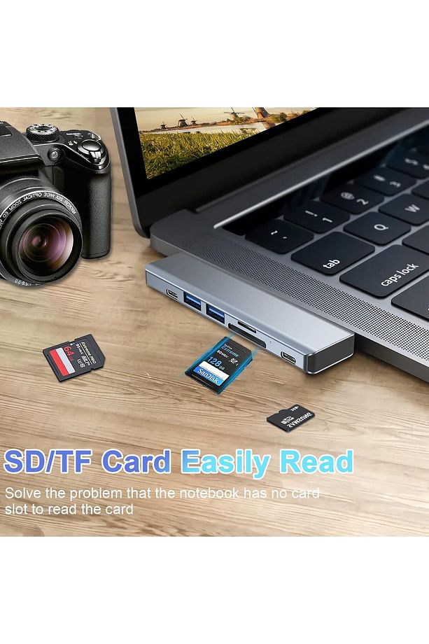Macbook Pro MacBook Air Uyumlu 7in2 USB C Adapter with 4K HDMI,USB 3.0,SD/TF Card Reader,USB C port - 4
