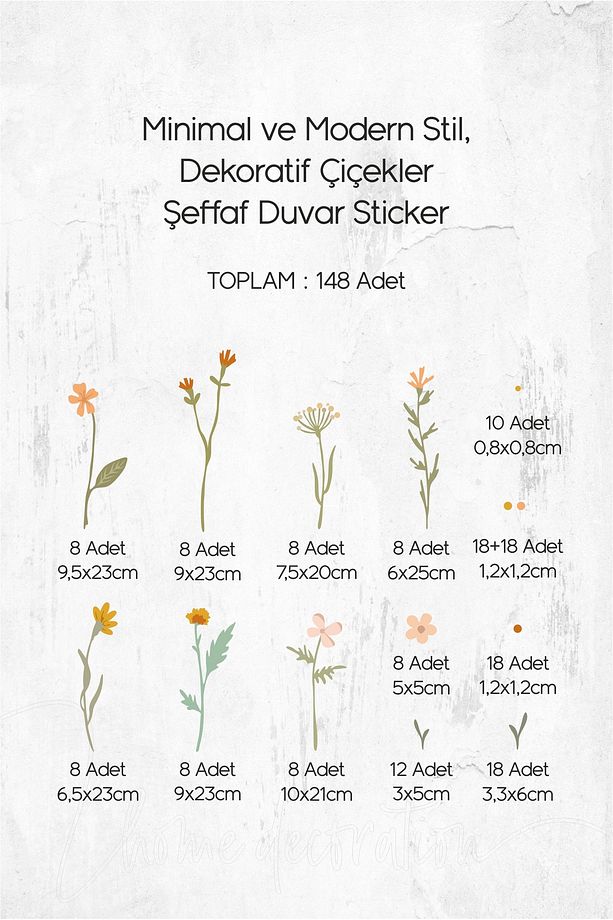 Minimal Ve Modern Stil, Dekoratif Çiçekler, Ev Dekorasyonu Şeffaf Duvar Sticker - 2