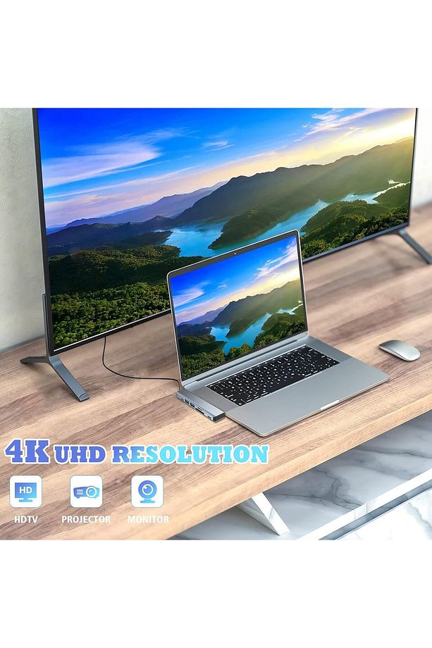 Macbook Pro MacBook Air Uyumlu 7in2 USB C Adapter with 4K HDMI,USB 3.0,SD/TF Card Reader,USB C port - 3