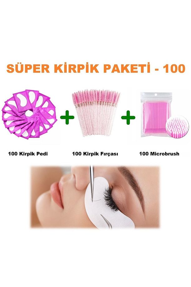 Süper Kirpik Bakım Seti: 100x Microbrush, 100x Kirpik Pedi, 100x Kaş ve Kirpik Tarama Fırçası - 1