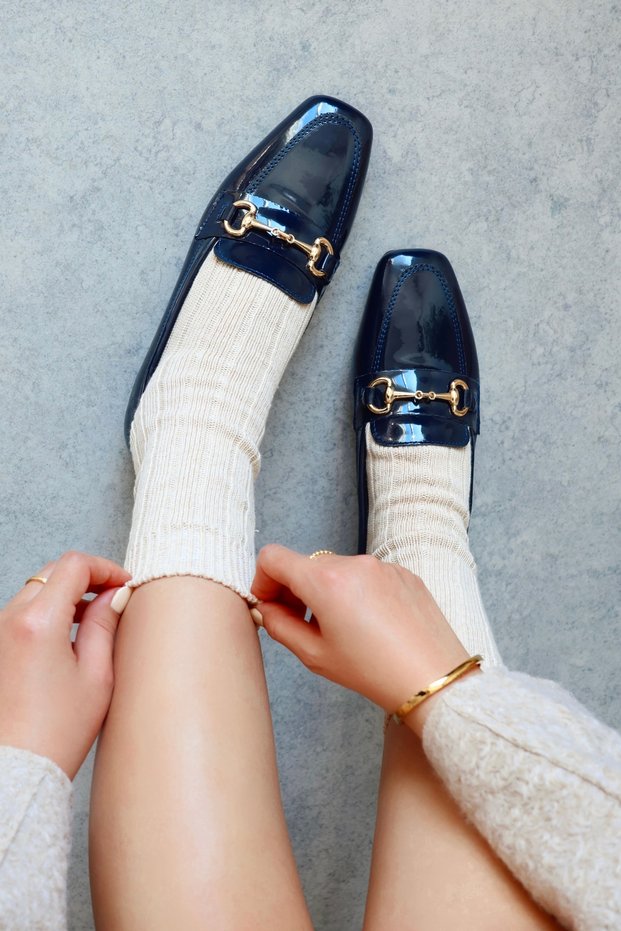 Manifest Blunt Toe Flat Sole Buckle Navy Blue Moccasin Loafer Ballerinas Comfortable Women's Daily Shoes
