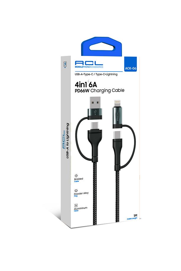 4in1 Kablo USB-A'DAN Lightning'e Şarj Kablosu 66Watt Uzunluk 1 mt - 1
